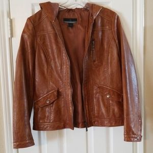 Hooded Brown Leather Jacket